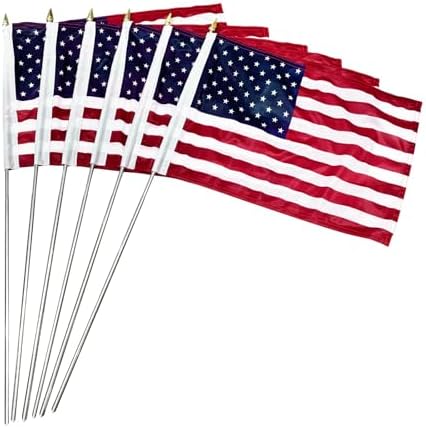 JRED 6 Pack Small American Flags on Stick, 16x24 Inch Handheld US Flag, with Retractable Stainless Steel Pole Safety Spear Top, 4th of July USA 250th Anniversary Decorations by Home