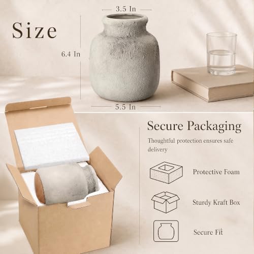Rustic Ceramic Vase for Home Decor, 6.4 Inch Small Farmhouse Flower Vase - Image 3