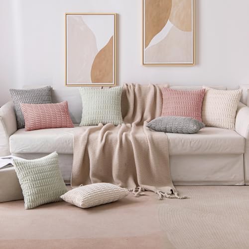 MIULEE Euro Sham Corduroy Decorative Throw Pillow Covers 24x24 Blush Pink - Image 4