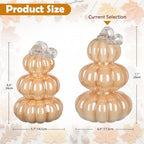 Stacked Glass Pumpkin Decor, Fall Halloween Table Centerpiece, Cream - Image 2
