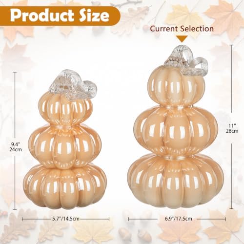 Stacked Glass Pumpkin Decor, Fall Halloween Table Centerpiece, Cream - Image 2