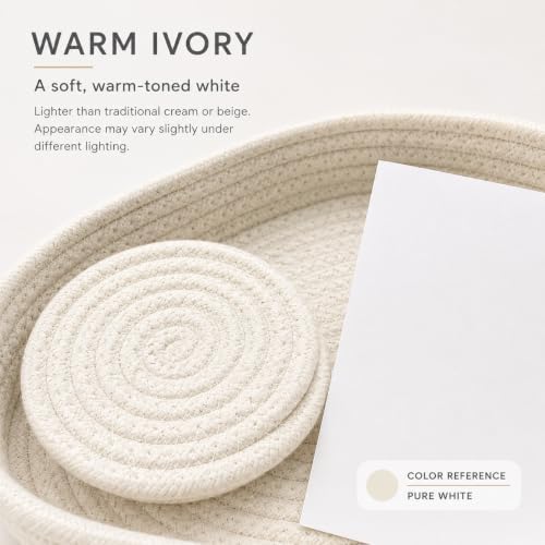 7-Piece Round Cotton Rope Placemats & Holder, Warm Ivory - Image 4