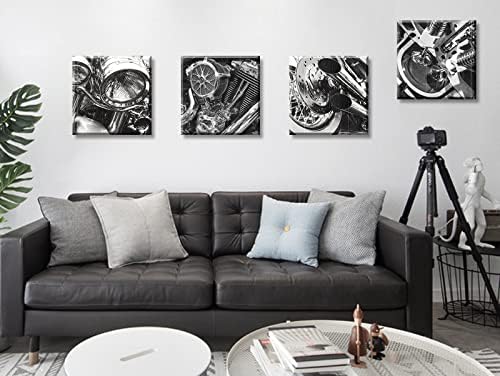 DJSYLIFE Black and White Vintage Motorcycle Wall Art 12" x 12" - Image 2
