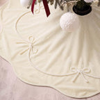 Foilswirl 48 Inch Ivory Velvet Christmas Tree Skirt, Scallop Dedge - Image 3