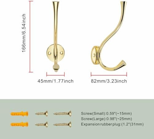 SAILING 3 Pack Coat Hooks - Polished Gold Coat Hooks Decorative Wall Hooks for Bathroom Living Room Bedroom Hanger for Robe Dressing Room Fitting Room - Image 3