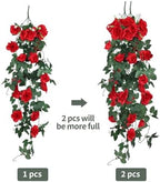 RECUTMS 4Pcs Artificial Red Rose Fake Hanging Flowers Plants with Lights - Image 3