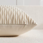DEZENE Beige Couch Pillow Covers: Pack of 2 24x24 Inch Vertical Ripple Striped Velvet Square Throw Pillow Cases for Couch Sofa Bed Living Room Home Decor - Image 3
