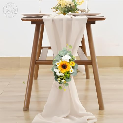 Odouzy Artificial Wedding Arch Flowers for Wedding Sign,Set of 2 for Welcome Ceremony Sign,Faux Floral Swags,Banquet and Reception Backdrop Floral Decoration (Green&Sunflower) - Image 6