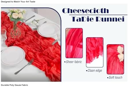 12 Pack Red 10 Ft Cheesecloth Table Runner 20x120 Inch Boho Wrinkled Sheer Romantic Gauze Decor for Wedding, Bridal Shower, Birthday Party - Image 2