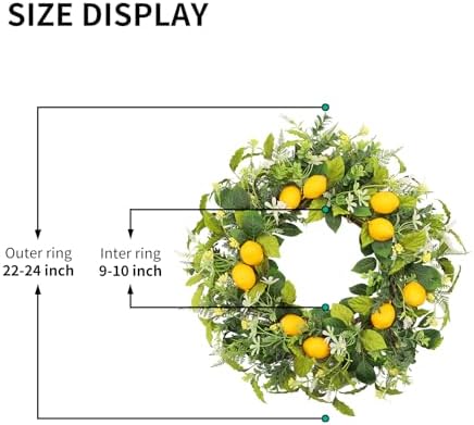 22 Inch Summer Lemon Greenery Wreath, Artificial Wreath with Yellow Lemons and Mixed Foliage, Farmhouse Front Door Wreath for Porch Wall Decor, Spring Summer Home Decoration - Image 5