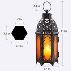 NEEDOMO Set of 2 Moroccan Lanterns Decorative Indoor & Outdoor, Hanging Candle Lantern, 11'' Vintage Candle Holder, Metal Lanterns Decorative, Table, Patio, Porch, Shelf, Gothic Home Decor (Amber) - Image 4