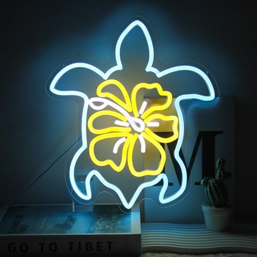 Sea Turtle Neon Sign Hibiscus LED Neon Lights for Wall Bedroom Bar Decor by CKTBLEY