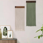 SCECALA Boho Green Macrame Wall Hanging - Set of 2, Handmade Bohemian Macrame Tapestry, Sage Green & White Yarn Decor for Living Room Bedroom, 30.7x11.8 inch by SCECALA