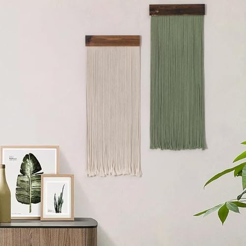 SCECALA Boho Green Macrame Wall Hanging - Set of 2, Handmade Bohemian Macrame Tapestry, Sage Green & White Yarn Decor for Living Room Bedroom, 30.7x11.8 inch by SCECALA