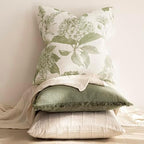 Foindtower Set of 2 Linen Floral Throw Pillow Covers Vintage Accent Print Decorative Cozy Cushion Covers Farmhouse Boho Home Decor for Sofa Chair Couch Bedroom Living Room,24×24 Inch,Light Green - Image 5