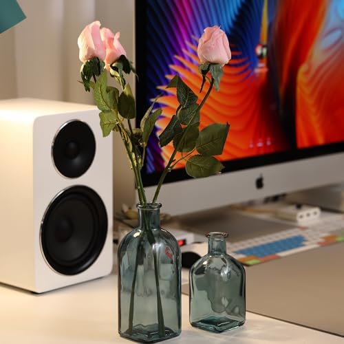 GMWD Glass Flower Vase Set of 6 Green Clear Bud Vases, 14.5 Oz 8 Oz Apothecary Bottle Vases Decorative for Centerpieces Home Decoration Wedding Reception Table Decor - Image 2