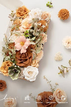 Ling's moment Fake Flowers Box, Faux Artificial Greenery Stems Foam Roses Dahlia Gardenia Tulip Silk Carnation Fabic Flower for Centerpieces Bouquet Wedding Vase, Apricot & Peach, Deluxe Combo - Image 4