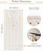 BECHAEO Boho Macrame Curtain with Leaves Tassels, 2PCS 39" x 79" White C - Image 7