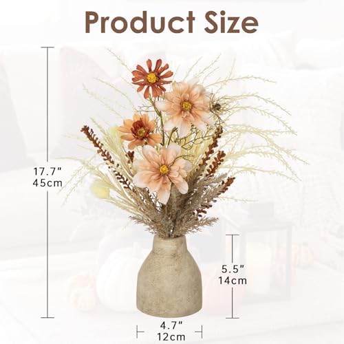 Hollyone Faux Fall Pampas Grass with Vase, Fall Flowers Artificial for Decoration Arrangement Bouquet Plant in Ceramic Vase Fluffy Boho Home Decor Fake Pompass Pompous Grass Floral Autumn Decorations - Image 2