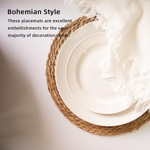 13 Inch Round Woven Plate Placemats Set of 15, Farmhouse Rustic Straw Braided Chargers Place Mats, TwinnekYR Large Boho Cattail Weave Table Mats, for Dining Plates Table Decor Home Wedding Party - Image 7