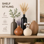 Ceramic Vase Set of 5, Modern Vases Home Decor, Neutral Decorative Vases for Pampas Grass Dried Fresh Flowers, Small Vase Set for Living Room Kitchen Bedroom Bathroom Entryway Mantel Decor - Image 5