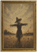 Gold Framed Scarecrow Wall Art, Autumn Farmhouse Canvas Print, 24x16 by Qzzrin