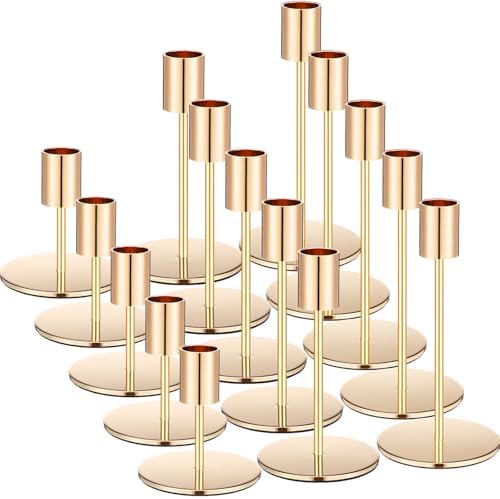 Sieral Candle Holders Bulk Taper Candlesticks Holders Set Modern Decorative Metal Candelabras for Wedding Anniversary Home Dinning Table Centerpiece Xmas Party Decor(Gold,15 Pcs) by Sieral