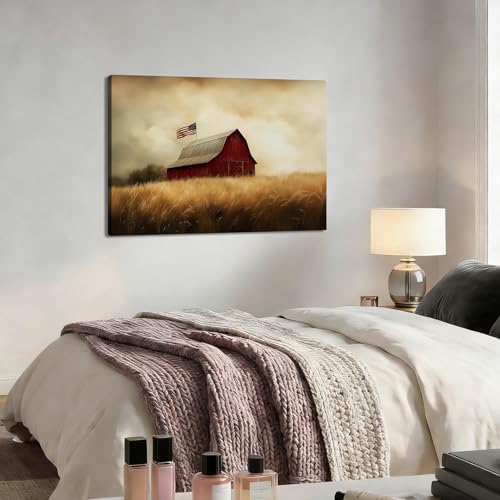 ZERILYN Ship Next Day-Patriotic Red Barn Canvas Wall Art, American Flag Farmhouse Decor, Independence Day Home Decoration, Rustic Country Wall Hanging, 4th of July Prints Poster - Image 5