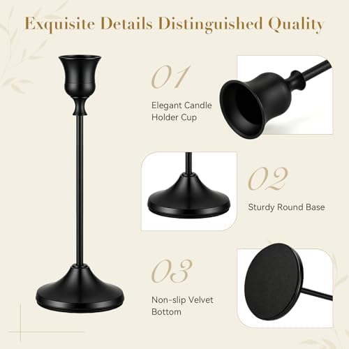 48 PCS Black Metal Taper Candle Holders Set,Brass Vintage Metal Candlestick - Image 3