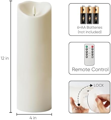 Homemory 4"x12" Outdoor Waterproof Flameless Candles with Timers and Remote Control, Battery Operated Candles, LED Plastic Candles, Ivory White, Set of 2 - Image 7