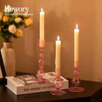 Hewory Glass Candlestick Holders Set: 3PCS Pink Candle Holder Taper Candle Holders Bulk, Crystal Ribbed Candle Sticks Holder Decor for Table Centerpiece Wedding Christmas Thanksgiving Dinner - Image 2