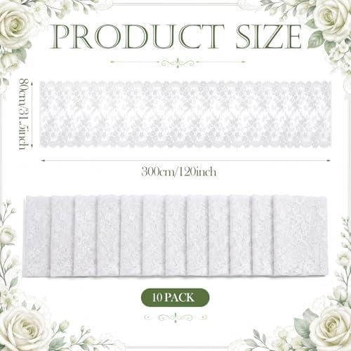 Newwiee 10 Pcs Lace Table Runner Floral, 31.5''x120'', White - Image 2