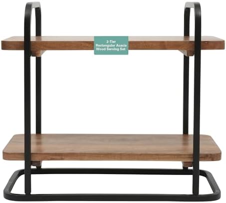 Gibson Home Gracious Dining 2-Tier Wooden Serving Tray with Metal Frame – Acacia Wood Rectangle Charcuterie Board, Cheese Platter, Dessert Display Stand for Buffet, Kitchen, Dining, or Events - Image 6