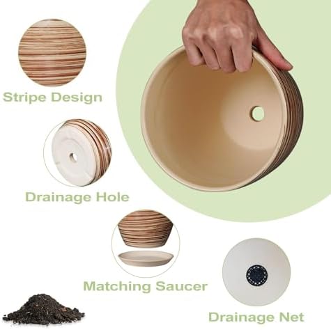 12 Inch Planter Pot Ceramic Plant Pots for Plants with Drainage Hole and Saucer Large Flower Pot for Home Patio Garden Office Yellow - Image 6