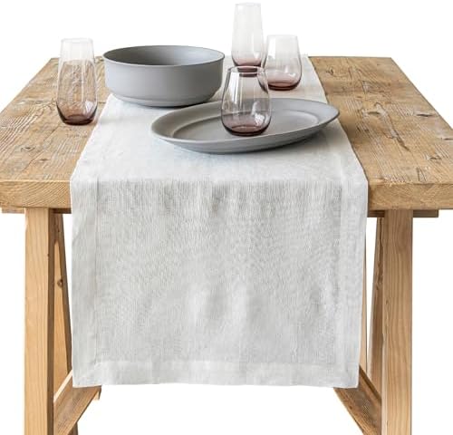 Over&Back 18x90 Washed 100% Linen Table Runner - Washable Table Runners for a Custom Home Decor Tablescape - Perfect for Coffee Table, Dinner Table, Living Room, and More - Ivory by overback