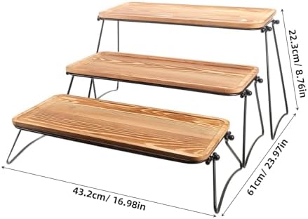 Coffee Wood Tiered Tray Set with Rack, Anti-Slip Edge - Image 2