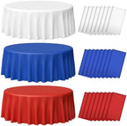MASHAN 24 Pack 4th of July Plastic Tablecloth, Red White and Blue Patriotic Disposable Tablecloth, Round Table Cover for Patriotic Independence Day Memorial Day 250 Anniversary Decorations, 84 Inch by MASHAN