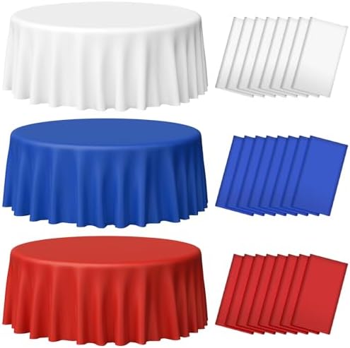 MASHAN 24 Pack 4th of July Plastic Tablecloth, Red White and Blue Patriotic Disposable Tablecloth, Round Table Cover for Patriotic Independence Day Memorial Day 250 Anniversary Decorations, 84 Inch by MASHAN