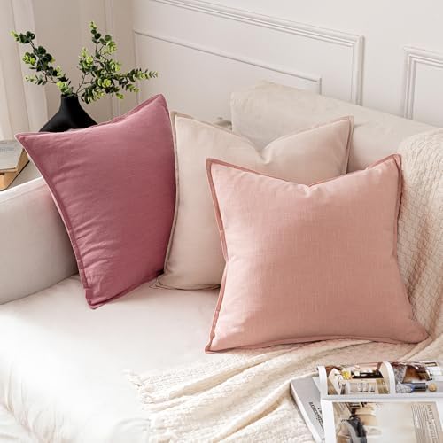 MIULEE Decorative Linen Euro Sham Pillow Covers 26x26 Light Pink - Image 4