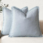 Foindtower Decorative Linen Fringe Throw Pillow Covers 26×26 Inch,Sky Blue by Foindtower