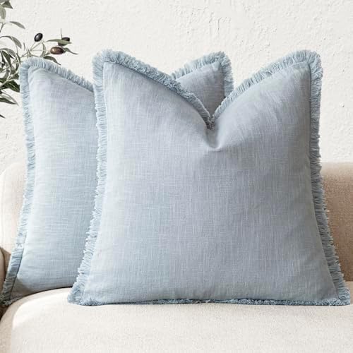 Foindtower Decorative Linen Fringe Throw Pillow Covers 26×26 Inch,Sky Blue by Foindtower