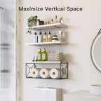 Amada Bathroom Shelves with Storage Basket, Set of 3, White - Image 3
