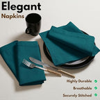 Native Fab Set of 12 Cloth Napkins Hemstitch Corners, 100% Cotton, 18x18 inch, Soft, Absorbent, Reusable, Easy Care, Restaurant Hotel Quality - Wedding, Events, Lunch, Dinner Napkins - Teal Green - Image 2