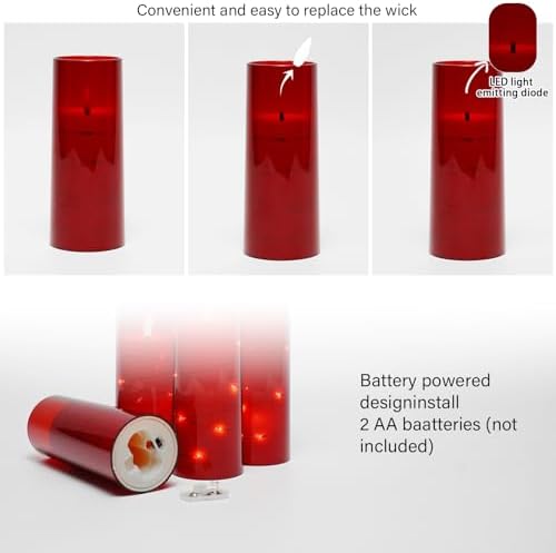 kakoya Flameless LED Candles with Timer 5 Pc Flickering Flameless Candles for Romantic Ambiance and Home Decoration Stable Acrylic Shell,with Embedded Star String，Battery Operated Candles（Red） - Image 2