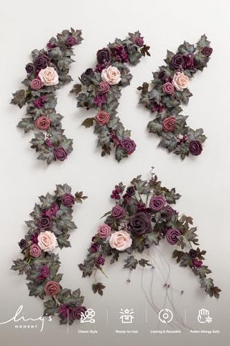 Ling's Moment 9FT Flower Garland, Eucalyptus & Rose, Deep Plum - Image 5