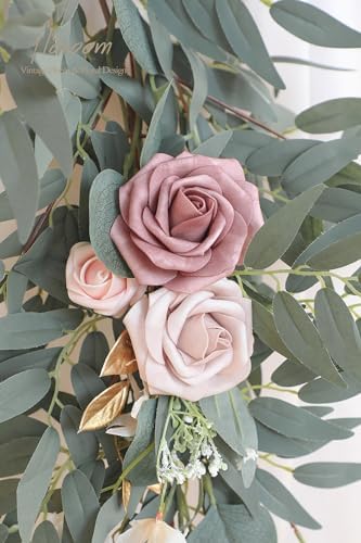 Floroom 6ft Artificial Eucalyptus Garland with Flowers Fake Greenery Faux Floral Vine Garland for Table Decor Wedding Centerpieces Bridal Shower Party Decorations, Garden Dusty Rose - Image 5