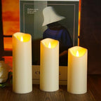 kakoya Flickering Flameless Candles, Battery Operated Acrylic LED Pillar Candles with Remote Control and Timer,Set of 9 (Ivory) - Image 3