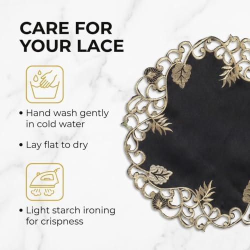 Decozen Set of 8 Doilies for Table, Lace Doilies - Rustic, Crochet, Farmhouse, Kitchen, Dining Table Centerpiece Decor - Round Christmas Placemats - 15 inch Gold Black, The Tarantino Collection - Image 4