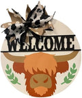 Wood front door sign Wood sign Home decor Welcome sign Sign for front door House warming gift Wedding gift (Welcome Highland cow-UV001(NC) P002, 18" Width) by Unknown
