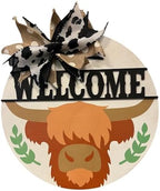 Wood front door sign Wood sign Home decor Welcome sign Sign for front door House warming gift Wedding gift (Welcome Highland cow-UV001(NC) P002, 18" Width) by Unknown